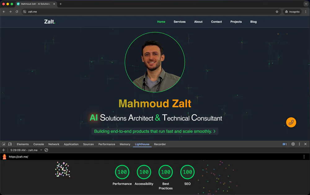 Perfect Lighthouse scores: Performance, Accessibility, Best Practices, SEO