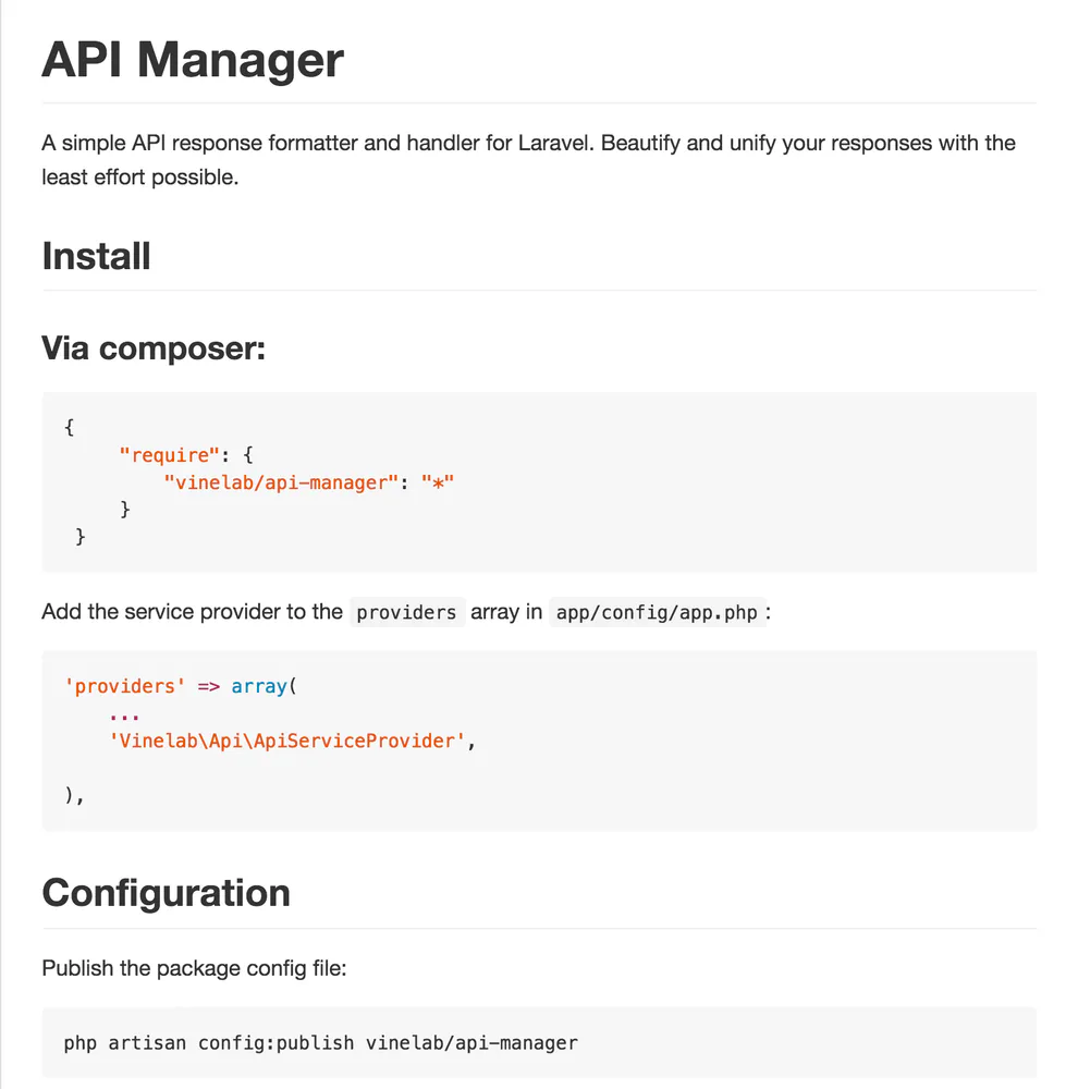 API Manager - Screenshot 1 - Laravel Package project