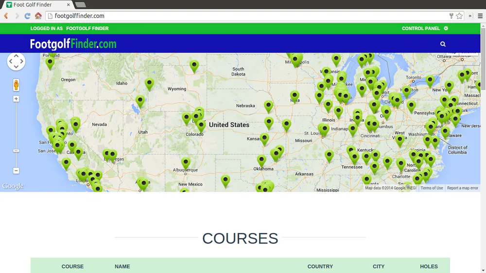 Foot Golf Finder - Screenshot 1 - Website, CMS project