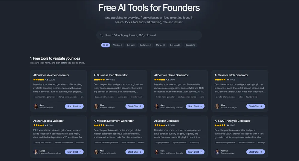 AI Tools for Founders - Screenshot 1 - AI, Web App, AI Tools Suite project