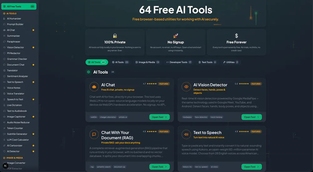 Free AI Toolbox - Screenshot 1 - AI, Web App, AI Utility project