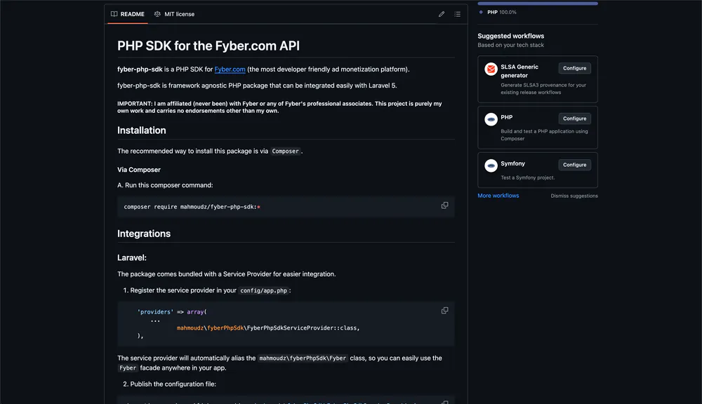 Fyber PHP SDK - Screenshot 1 - PHP Package project