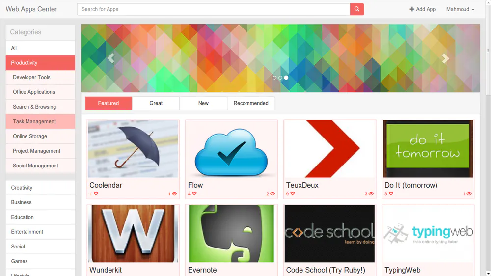 Web Apps Center - Screenshot 1 - Website, CMS project