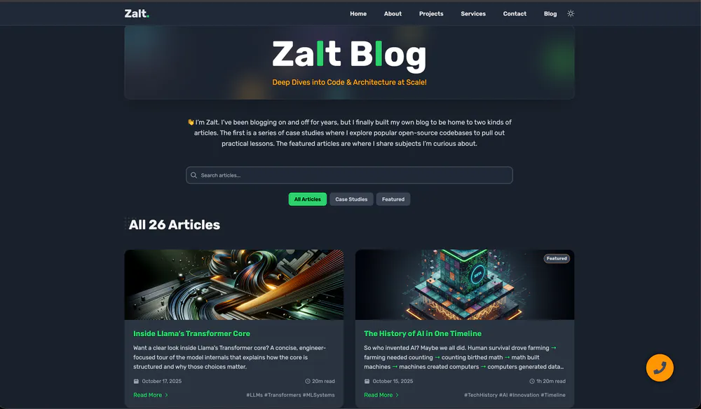 Zalt Blog v2 - Screenshot 1 - Website, Blog project