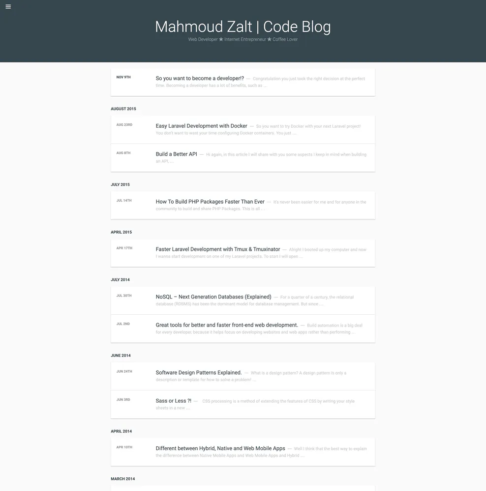 Zalt Blog v1 - Screenshot 1 - Website, Blog project