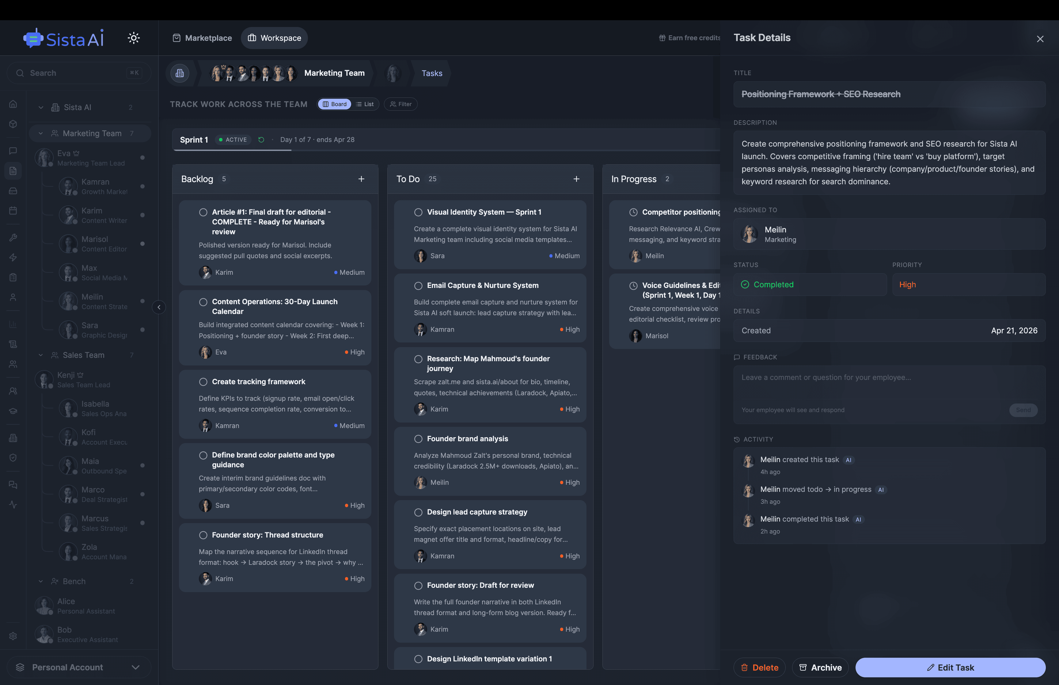 AI Workforce platform dashboard