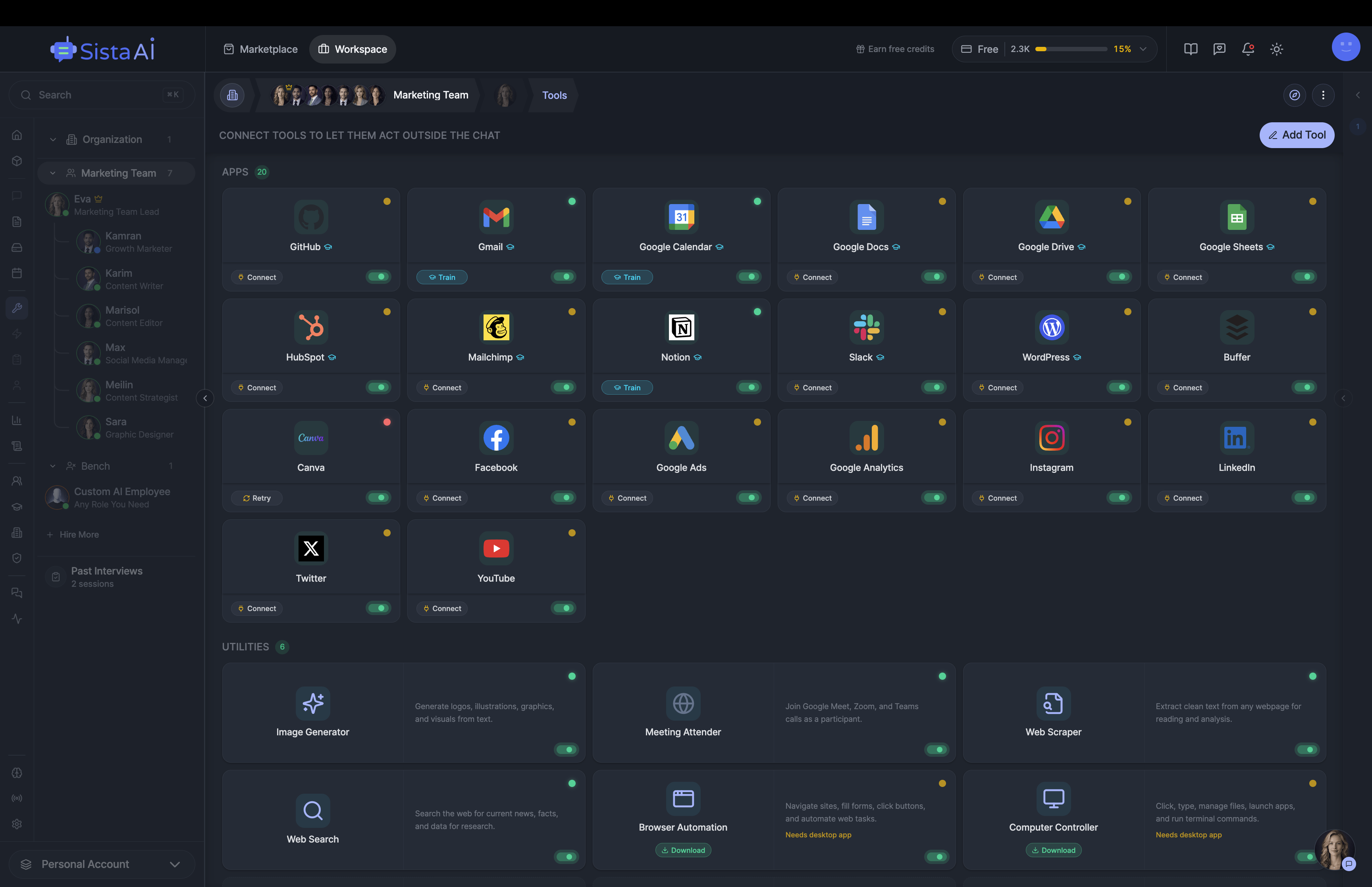 AI Workforce platform dashboard